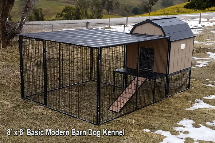 Kennel Barn with 4 x 12 X 5 Tall Run Metal Cover Basic