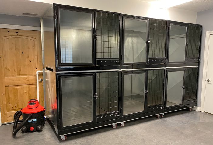 Stacked dog kennels on sale