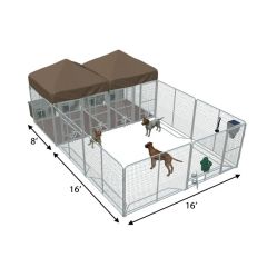 16' X 16' Ultimate Playzone W/Multiple 4' X 8' PRO Dog Kennels X4 & Cube Dog Houses 	
