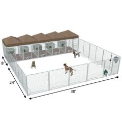 30' X 24' Ultimate Playzone W/Multiple 6' X 8' PRO Dog Kennels X5 & Cube Dog Houses