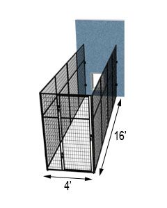4' X 16' Three Sided Basic 7' Tall Wire Dog Kennel