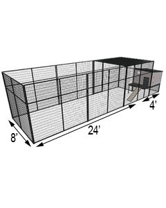 K9 Kennel Castle With 8' X 24' X 7' Tall Run & Metal Cover (Basic) 