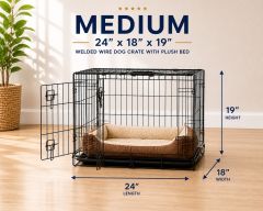 Medium Dog Crate with Plush Bed – 24" x 18" x 19"