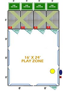 16' X 24' Ultimate Playzone W/Multiple 4' X 8' PRO Dog Kennels X4 & Cube Dog Houses 