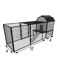Kennel Barn with 4' X 10' X 5' Tall Run & Metal Cover (Basic) 
