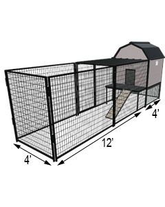 Kennel Barn with 4' x 12' X 5' Tall Run & Metal Cover (Basic) 