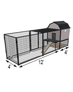 K9 Kennel Barn With 4' X 12' X 5' Tall Run & Metal Cover (Complete) 
