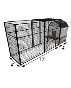 K9 Kennel Barn With 4' X 12' X 7' Tall Run & Metal Cover (Complete) 