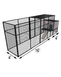 K9 Kennel Castle With 4' X 16' X 7' Tall Run & Metal Cover (Basic) 