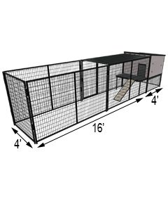 K9 Kennel Castle With 4' X 16' X 5' Tall Run & Metal Cover (Basic) 