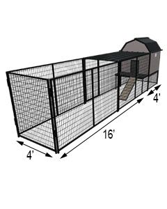 K9 Kennel Barn With 4' X 16' X 5' Tall Run & Metal Cover (Basic) 