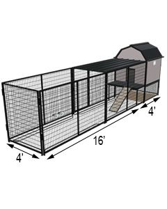 K9 Kennel Barn With 4' X 16' X 5' Tall Run & Metal Cover (Complete) 