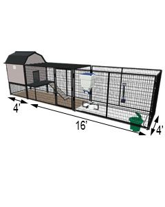 K9 Kennel Barn With 4' X 16' X 5' Tall Run & Metal Cover (Ultimate)