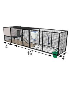 K9 Kennel Castle With 4' X 16' X 5' Tall Run & Metal Cover (Ultimate)