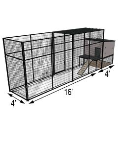 K9 Kennel Castle With 4' X 16' X 7' Tall Run & Metal Cover (Complete) 