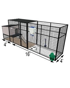 K9 Kennel Castle With 4' X 16' X 7' Tall Run & Metal Cover (Ultimate)