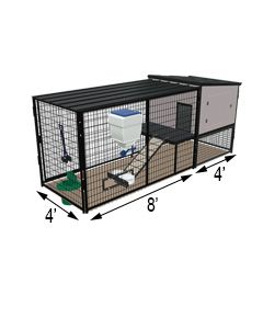 K9 Kennel Castle With 4' X 8'  X5' Tall Run & Metal Cover (Ultimate)