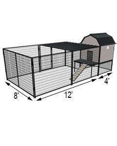 Kennel Barn with 8' X 12' X 5' Tall Run & Metal Cover (Basic) 