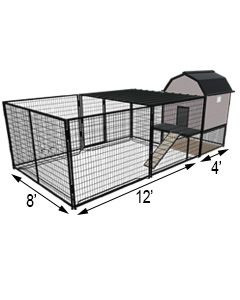 K9 Kennel Barn With 8' X 12' X 5' Tall Run & Metal Cover (Complete) 