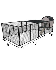 Kennel Barn with 8' X 16' X 5' Tall Run & Metal Cover (Basic) 