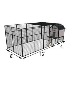 Kennel Barn with 8' X 16' X 7' Tall Run & Metal Cover (Basic) 