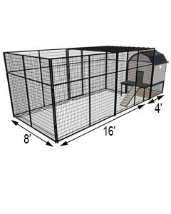 K9 Kennel Barn With 8' x 16' X 7' Tall Run & Metal Cover (Complete) 