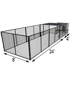 K9 Kennel Castle With 8' X 24' X 5' Tall Run & Metal Cover (Basic) 