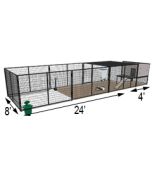 K9 Kennel Castle With 8' X 24' X 5' Tall Run & Metal Cover (Ultimate)